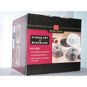 4 Piece Set of Bakeware : Bavaria Bunt Pan, Rose Bunt Pan, Cake Keeper by Member's Mark