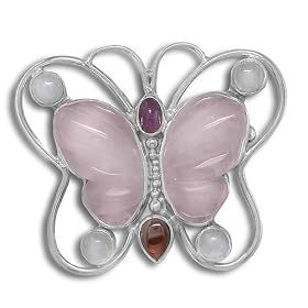 Sterling Silver Rose Quartz, Ruby, Garnet and Rainbow Moonstone Butterfly... by Moonstone Birthstones
