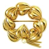 14K Gold Vintage Wreath Brooch with Pearl