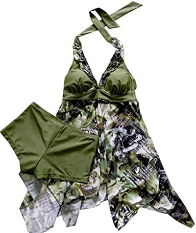Fourcatz Two Piece Tankini Swimwear Plus Size With Boyshorts XXXXXL Green