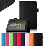 FINTIE (Black) Slim Fit Folio Stand Leather Case for Amazon Kindle Fire 7" Tablet -10 Color Options (does not fit Kindle Fire HD)