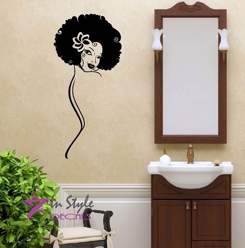Wall Vinyl Decal Home Decor Art Sticker Sexy Girl Face Short Curly Hair Flower in Hair Beauty Hair Salon Room Removable Stylish Mural Unique Design
