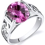 Checkerboard Cut 3.50 carats Pink Sapphire Solitiare Ring in Sterling Silver Available in Sizes 5 thru 9