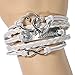 HITOP Jewelry Mens Womens Leather Bracelet, Vintage Heart Infinity with Charm Bangle, White Silver