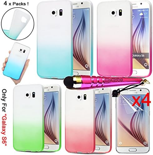 MeKube® Bundle of [4 Pieces] Galaxy S6 [Matte Gradient Translucent] Cases, Galaxy S6 Soft [Flexible Gel] Skins, [Ultra Thin] TPU Skin Cases Covers For Samsung Galaxy S6 (Blue/Pink/Green/Red) W/ Stylus