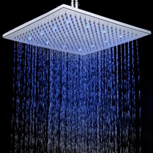 LD 12 Inch Wall Mount Square Rainfall LED Showerhead Brass Joshua D