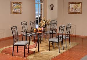 Click Here For Cheap 7 Pc. Set Metal With Glass Top Dining Room Kitchen Table & 6 Chairs For Sale