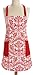 DII Cotton Adjusatble Women Kitchen Apron with Pockets and Extra Long Ties, 37.5 x 29, Cute Apron for Cooking, Baking, Gardening, Crafting, BBQ-Damask Tango Red