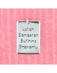 Rectangular LOKAH SAMASTAH SUKHINO BHAVANTU Sanskrit Prayer Word Pendant in Sterling Silver by Zoe + Piper, Helps Support Animal Charities, #7338