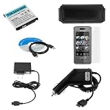 Standard Lithium-Ion Battery + Rapid Car Charger + Home Travel Charger + USB Data Cable + Clear Reusable LCD Screen Protector + Black Horizontal Large Slim Leather Case with Belt Clip for Sprint Samsung M800 Instinct Cell Phone