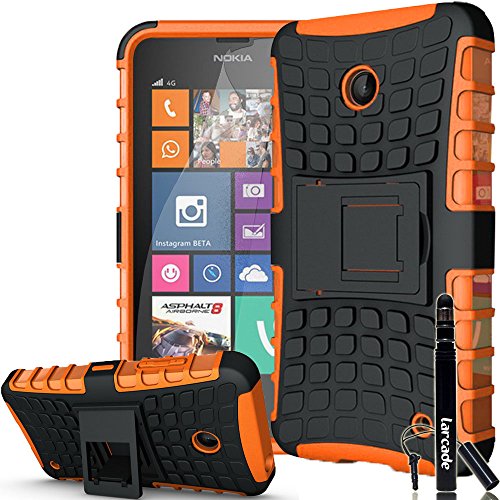 LARCADE (TM) 3 in 1 Bundle - Nokia Lumia 635 - Heavy Duty Grenade Armor Case with Kickstand - Orange (Include Premium Screen Protector & Aluminum Sensitive Cap Stylus Pen by LARCADE) (SATISFACTION GUARANTEED)