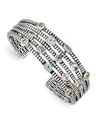 SS 4.82ct Gold-Plated Sky Swiss London Topaz Cuff Vintage Style Bracelet