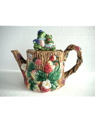 Fitz and Floyd Frogs on Wood Stump with Strawberries and Raspberries (1991)