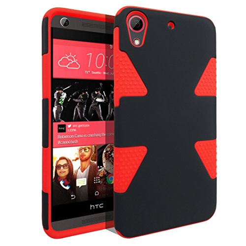 HTC Desire 626s Case, ATUS® Heavy Duty Tuff Shield Hybrid Hard Case Silicone Skin Cover + Stylus Pen (BLACK/RED)