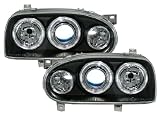 Produkt-Bild: Angel Eyes Scheinwerfer Set mit integrierten Blinkern, passend f&uuml;r VW Golf 3 (alle), Ausf&uuml;hrung: Klarglas Schwarz.