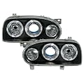 Angel Eyes Scheinwerfer Set mit integrierten Blinkern, passend f�r VW Golf 3 (alle), Ausf�hrung: Klarglas Schwarz.