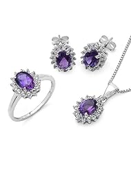 4.60 ct. t.w. Genuine Amethyst & White Topaz Sterling Silver Set