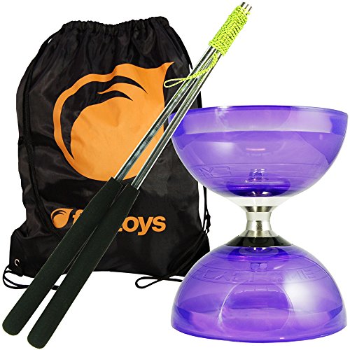 Cyclone Quartz Diabolo (Purp) - Triple Bearing Clutch Diablo - Juggle Dream Metal Hand Sticks & Firetoys Bag