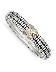 Antique Style Sterling Silver with 14k Gold 1/15ct. Diamond Bangle Bracelet