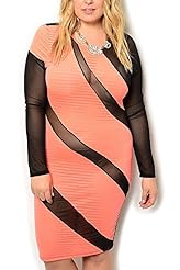 Plus Size Striped Print Polyester/Spandex Cutout Mesh Club Dress 