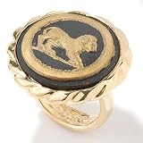 14K Gold Artform Bordered Black & Gold Lion Ring