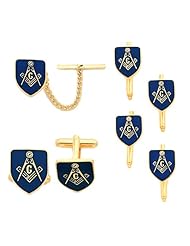 Gold Plated Masonic Blue Lodge Set - Tie Tac, Cuff Links, 4 Shirt Studs