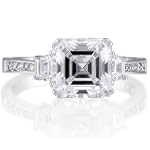 Sterling Silver Asscher Cubic Zirconia CZ 3-Stone Ring - Women's Valentine Engagement Ring Size 5