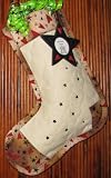 Americana Red Deco Hearts and Black Stars on Beige Quilt Christmas Hanging Stockings of Quilting Fabric Handcrafted Keepsakes Personalized with Picture Frames