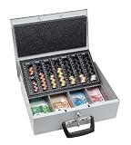 Zoom Produkt-Bild: Wedo 150100837 Geldzählkassette Universa lichtgrau 35,5 x 27,5 x 10 cm mit 2 Tragegriffen und 4-Fächereinsatz für Geldscheine
