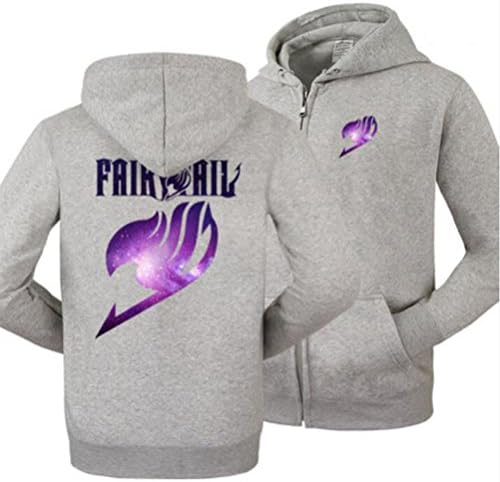 Anime Fairy Tail Lovers Fleece Casual Zipper Hoodie Cardigan Jacket (M, Gray Starry   Sky)