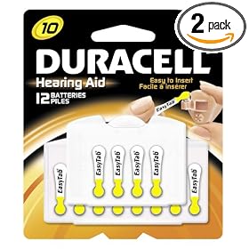 Duracell EasyTab DA10B12RC 1.4-Volt Zinc Air Hearing Aid Batteries, Size 10, 12-Count Pack (Pack of 2)