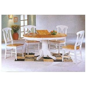 5pc White and Natural Oval Dining Table and Napoleon Solid Wood Chairs Set by