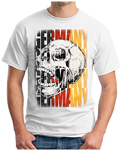 OM3 – GERMANY-SKULL – T-Shirt DEUTSCHLAND EM 2016 FRANKREICH FRANCE FUSSBALL FANSHIRT SOCCER SPORT TRIKOT EUROPAMEISTER, 3XL, weiss