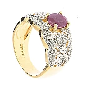 Sterling Silver Vermeil Genuine Ruby and Diamond Heart Ring by 
