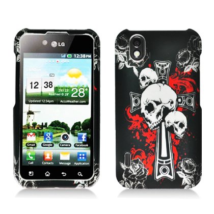 LG Marquee LS855 Marquee Rubberized Image Case,cross Skull (2D) (free ESD Shield Bag, Ship in Carton Box)
