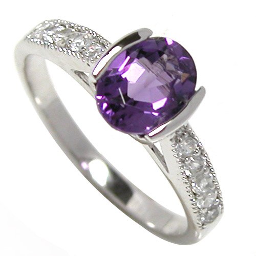 1.15ct Genuine Natural Amethyst Gemstone and Diamond 10k White Gold Ring