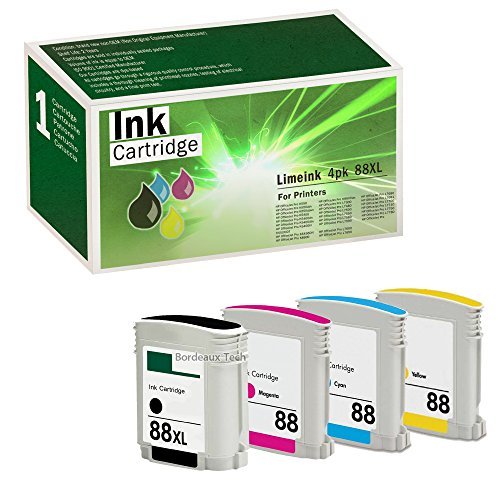 Limeink© Remanufactured Ink Cartridge (Pack of 4) for Hewlett Packard C9396AN (HP 88XL) High Yield Black Inkjet Cartridges for use in HP OfficeJet Pro K5400, K5400dn, K5400dtn, K5400tn, K550, K550dtn, K550dtwn, K8600, K8600dn, L7480, L7500, L7550, L7555, L7580, L7590, L7600, L7650, L7680, L7681, L7700, L7750, and L7780 Printers