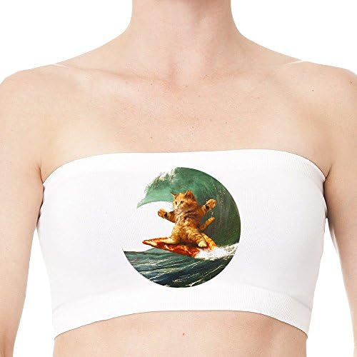XJBD Custom Pizza Surfing Cat Sporty Seamless Bandeau Top White