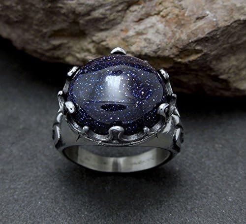 Fatu Fashion Blue Sandstone Couples Stainless Steel Silver Rings US 11
