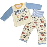 ボーイズベビーパジャマ[enfant pur]男の子|男児|子供用自動車柄長袖腹巻付パジャマ上下セット|ルームウェア 80 ホワイト-イエロ－