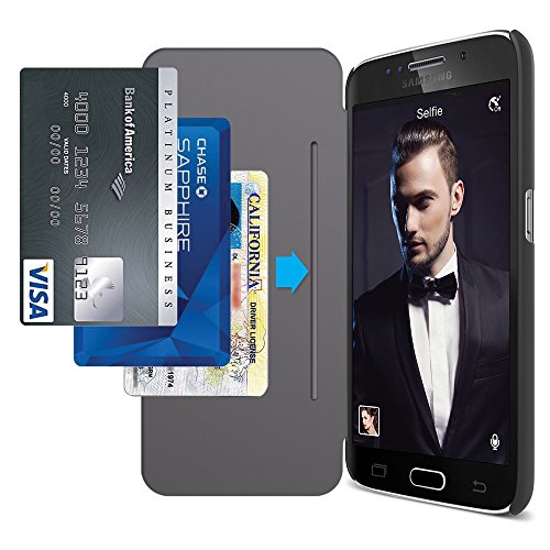Galaxy S6 Case - Maxboost® Galaxy S6 Wallet Case [Lifetime Warranty] Premium Protective PU Leather Flip Card Cases [Ultra Slim] with Card Slot Holster and High-Grade TPU Casing [Folio Style] Samsung S6 Case Flip Hard Cover For Samsung Galaxy S6 release 2015 - Retail Packaging - Black