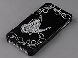 Produkt-Bild: Tinxi Hartschale Hard H&uuml;lle Butterfly Effect Schmetterling Blumen Muster Schutzh&uuml;lle F&uuml;r Apple iPhone 4 / 4S Siri Mit Frei Schutzfolie (schwarz)
