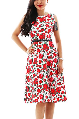 YMING Women Sleeveless 1950s Vintage Party Picnic Cocktail Swing Dress