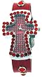 Crucifix Case Red Jewel Christian Ladies Red Leather Band with Decorated Metal Buckle Wrist Watch