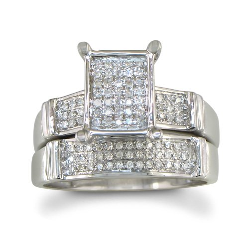1/3ct Diamond Micropave Bridal Engagement Ring Set in Sterling Silver