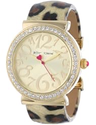 Betsey Johnson Womens BJ00254-01 Analog Metallic Leopard Printed Cuff Bracelet Watch
