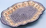 Polish Pottery Extra Large Scalloped Tray / Serving Platter 1 3/4 H x 10 3/4 W x 16 L