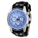 Fossil Men's CH2564 Black Leather Strap Blue Glass Silver Analog Dial Chronograph Watch