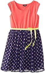 Girls Cap Sleeves Chevron Print Chiffon/Polyester/Knit  Dress With a Ribbon 