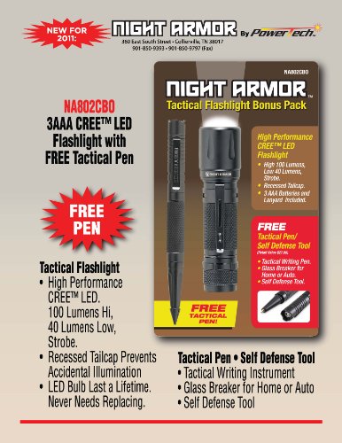 Cheap Night Armor Compact Tactical 3AAA Flashlight with Pen (Black)